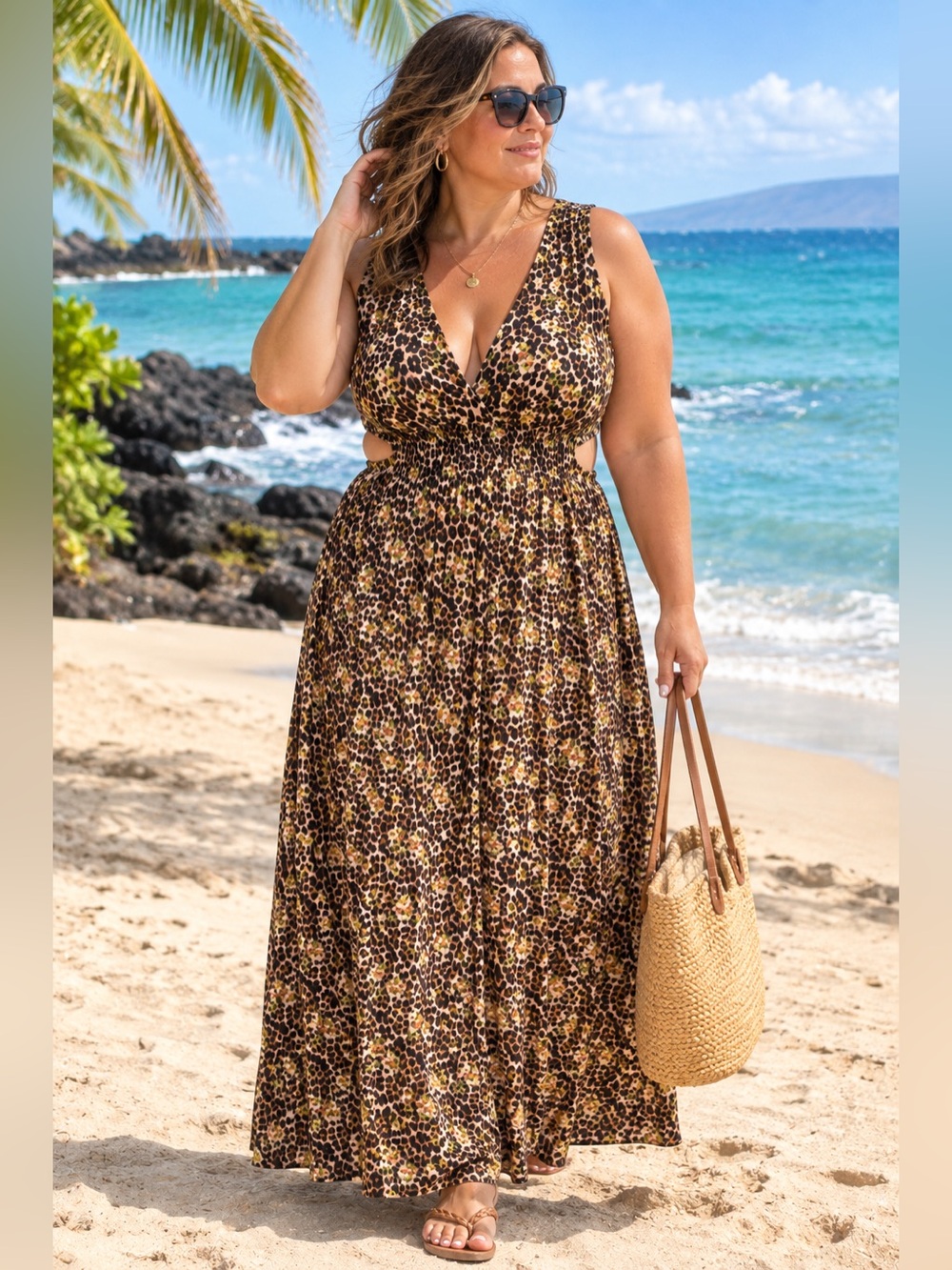 Animal print Floral Cut Out Maxi Dress 
Boho chic Faded Rose XL
